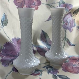 9” vintage Milk Glass Vases-Set of 2